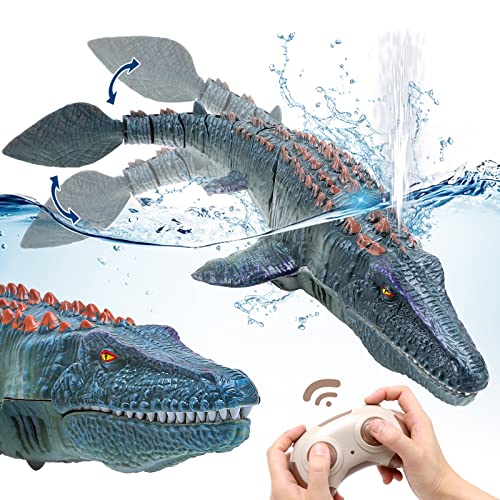 Remote Control Mosasaurus Dinosaur Toy, RC Dinosaur Diving Toys for Kids, Light and Spray Water, High Simulation Dino for Swimming Water Pool Lake Ocean Bath Toys for Boys Girls