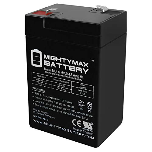 Mighty Max Battery ML4-6 - 6 Volt 4.5 AH, F1 Terminal, Rechargeable SLA AGM Battery