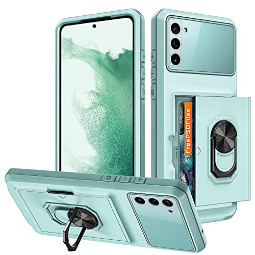 Vofolen for Galaxy S22 Plus Wallet Case Credit Card Holder ID Slot Sliding Door Hidden Pocket with 360Swivel Kickstand 3 in 1 Hybrid Bumper Rugged Phone Case for Samsung Galaxy S22+ Plus Light Green