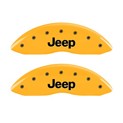 MGP Caliper Covers 42017SJPLYL Caliper Cover, Set of 4 (Yellow Engraved Front: Jeep - Engraved Rear: Jeep Grill Logo Powder Coat Finish Black Characters)