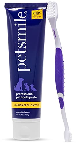 Petsmile Professional Pet Brushing Kit | Cat & Dog Dental Care | Controls Plaque, Tartar, & Bad Breathe | Only VOHC Accepted Toothpaste | Teeth Cleaning Pet Supplies (London Broil, 4.2 Oz)