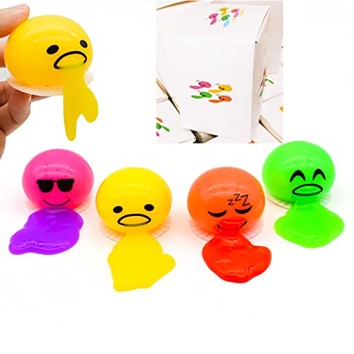 Vomiting Egg Stress Ball, Round Vomiting & Sucking Lazy Egg Yolk, Slime Stress Egg Balls, Novelty Stress Relief Squeeze Toys Funny Gifts, Fidget Prank Toy 4 Colors