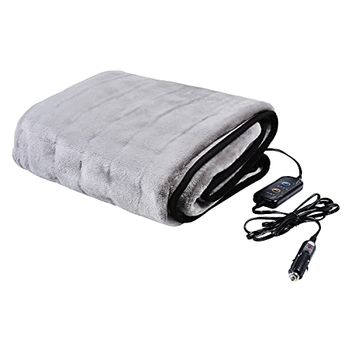 GREAT WORKING TOOLS Heated Car Blanket, 12v Heated Blanket for Car Electric Blanket 12v Washable 3 Heat Settings Auto Shutoff 55" X 40" - Grey