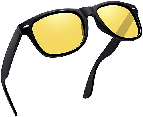 Joopin Trendy Night Vision Glasses for Driving UV Protection, Square Frame Night Driving Glasses Anti Glare Shades for Men Women (Tinted Yellow)