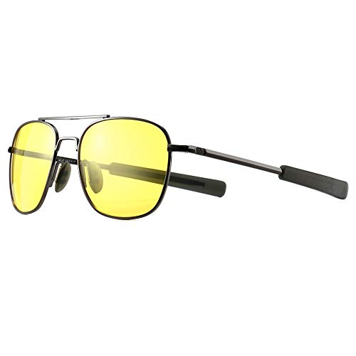 SUNGAIT Mens Night Vision Driving Anti-glare Glasses Military Style Pilot Aviator eyewear (Night Lens/Gunmetal Frame) A285QKYS