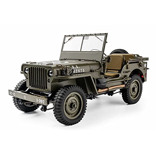 Fms Rochobby RC Car 112 1941 MB Scaler Willys Jeep Remote Control Crawler Military Truck 4x4 Offroad Vehicle with Transmitter Battery and Charger, Small, RC12001RTR Hunter Green