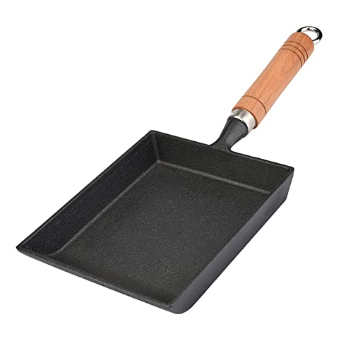 Cast Iron Skillet Tamagoyaki Pan Japanese Omelette Pan Rectangle Frying Pan Non-Stick Egg Pan Grill Pan Wooden Handle Cast Iron Griddle 6 inch Frying Pan Cast Iron Skillet