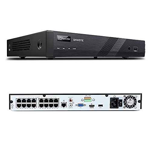 ONWOTE 16 Channel H.265+ 4K PoE Security NVR Video Audio Recorder, Support 8MP 5MP 4MP 1080P, 16CH NVR with NO Hard Drive, Support up to 20TB with 2 Storage Bays, 16-CH Simultaneous Playback