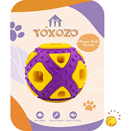 YOXOZO Dog Ball Toy, Jingle Bell Inside for Gift, Rubber Squeaky Toy, Interactive Smart Ball with Holes, Ideal for Puppies, Small, Medium and Blind Dogs, 2.5 Inch (Purple Yellow)