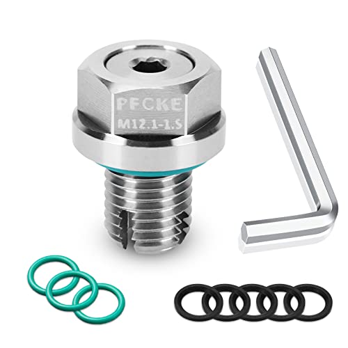 PFCKE M12.1-1.5x 15mm Oil Drain Plug Oversize Piggyback, Stainless Steel Self Tapping Oil Pan Thread Repair Kit with O-Ring,and Hexagonal Wrench.