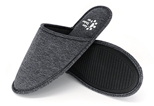 Sunshine Code Men's Memory Foam Cotton Washable Slippers with Matching Travel Bag for Home Hotel Spa Bedroom, L, Black