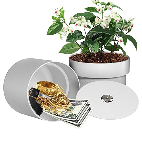 Iron Flower Pot Hidden Safe, Secret Safe Compartment Lock Box Hideaway Storage Money, Keys and Other Valuables, Waterproof, Corrosion (White)
