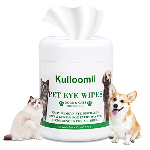 kulloomii Dog Eye Wipes,120 Counts Pet Tear Stain Remover Wipes for Dogs Cats, Unscented Gentle Eye Large Cleaner Pads, Removes Eye Crust and Discharge for Puppies Kittens& Horses