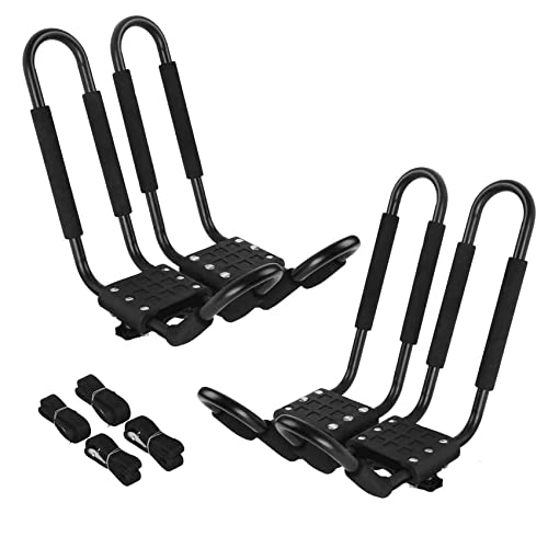 PIRIPARA Kayak Roof Rack 2 Pairs J-Bar Carrier Holder for Canoe, SUV, Cars, Truck, Car Top Mount Racks for Trip, Set of 4