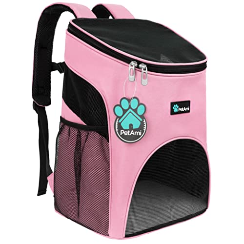 PetAmi Premium Pet Carrier Backpack for Small Cats and Dogs | Ventilated Design, Safety Strap, Buckle Support | Designed for Travel, Hiking & Outdoor Use (Pink)