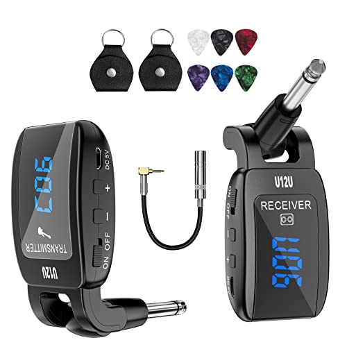 Wireless Guitar System Wireless Instrument System Electric Guitar Transmitter Receiver Rechargeable Electric Guitar Bass Accessories Digital Display Stereo Jack Audio Cable Adapter 15 Set Frequency