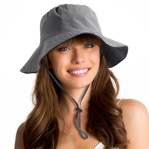 Waterproof Sun UPF 50+ Bucket Hat UV Protection Packable Brimmed Boonie for Women Men Summer Lightweight Hiking Outdoor Cap Grey