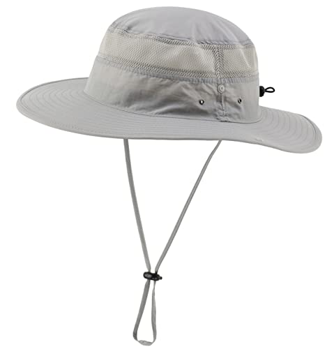 Unisex Outdoor Mesh Sun Hat Camouflage Boonie Bucket Hats Fishing Hats with String Gray, 55 60cm
