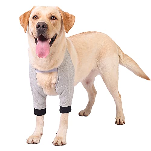 ROZKITCH Dog Surgery Recovery Sleeve for Front Legs, Pet Prevent Licking Wound Elbow Brace Protector, Dog Recovery Suit Cone Collar Alternative for Sprain ACL CCL Arthritis Grey L