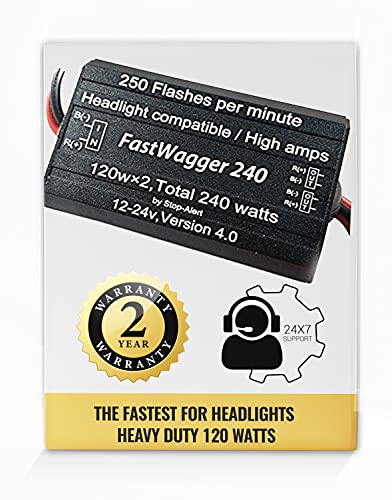 FastWagger 240w - Headlight Safety Alternating Flasher Module Electronic Wig Wag Strobe Controller Relay - LED Incandescent Xenon Halogen HID Car Police Emergency Trucks 10A 12-24V 250FPM Stop-Alert