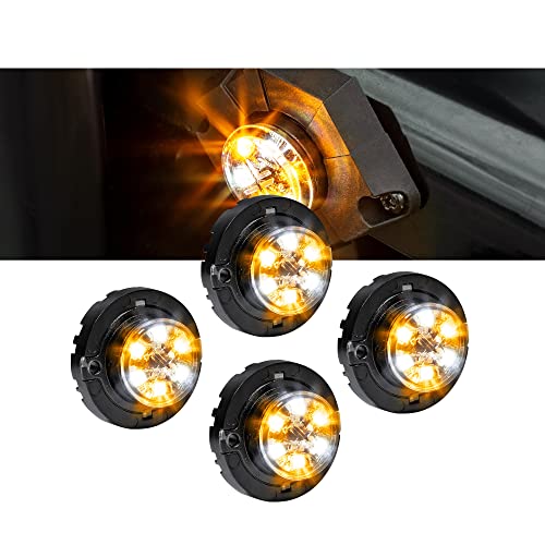 4pc SnakeEye III AMBER WHITE LED Hideaway Strobe Light [SAE Class 1] [IP67 Waterproof] [72 Flash Modes] [Multi Units Sync-able] [Steady Override] Emergency Strobe Warning Police Lights For Vehicles