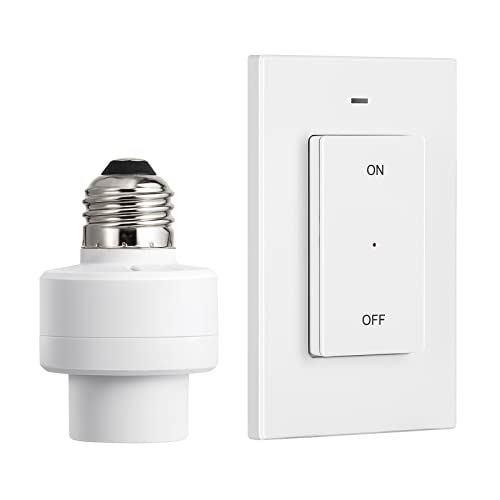 DEWENWILS Remote Control Light Socket, Wireless Light Switch for Pull Chain Light Lamp Fixtures, 100FT Range, No Wiring Needed, ETL Listed(1 Wall Mounted Controller+1 Bulb Base, Shorter Version)