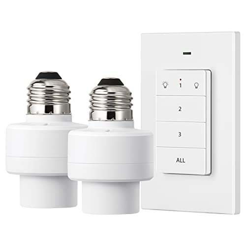 DEWENWILS Remote Control Light Socket, Wireless Light Switch for Pull Chain Light Lamp Fixtures, 100FT Range, No Wiring Needed, ETL Listed(1 Wall Mounted Controller+2 Socket, Shorter Version)