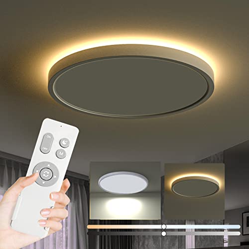 Roomratv Flush Mount Ceiling Light Fixture with Remote Control, Nightlight Warm 3000K, 12inch 28W Round Panel Light, 3000K-6500K Light Color Changeable, Brightness(10% to 100%) Adjustable