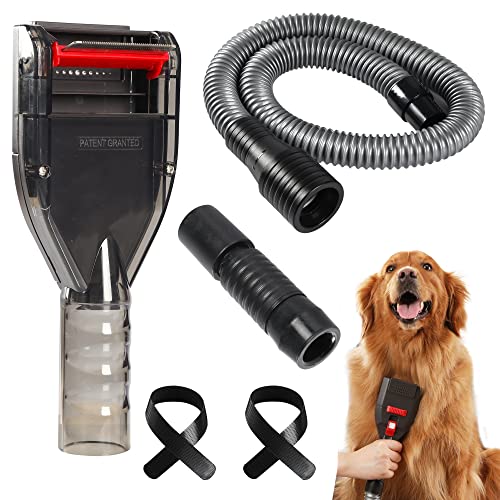 Portek Dog Brush Vacuum Attachment - Shedding Grooming Tool Pet Hair Undercoat Remover, Ideal for Doggy Cat Loose Fur, Groom Comb as Deshedding Brush, Optional Adapters Fit Most Vac Cleaners