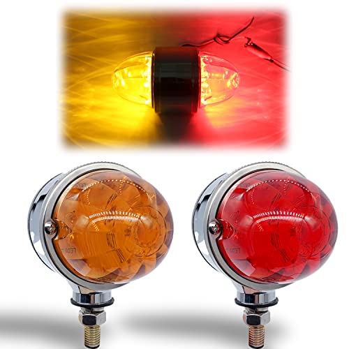 BOLANTON 2Pcs Double Face Fender Lights Turn Signal 34 LED Amber/Red 3.5" Watermelon Lights for trucks trailers