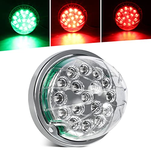 Partsam 1PCS Dual Revolution Red 17 Led Watermelon Light for Semi Truck Stop/Brake Signal and Marker to Green Auxiliary Light w/reflector cup Compatible with Freightliner Kenworth Peterbilt