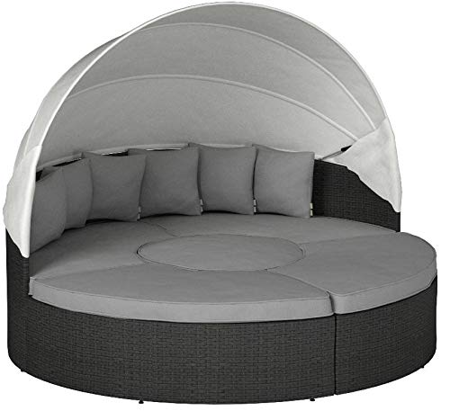 Modway EEI-1986 Sojourn Outdoor Patio Sunbrella Sectional Daybed with Canopy in Canvas Gray