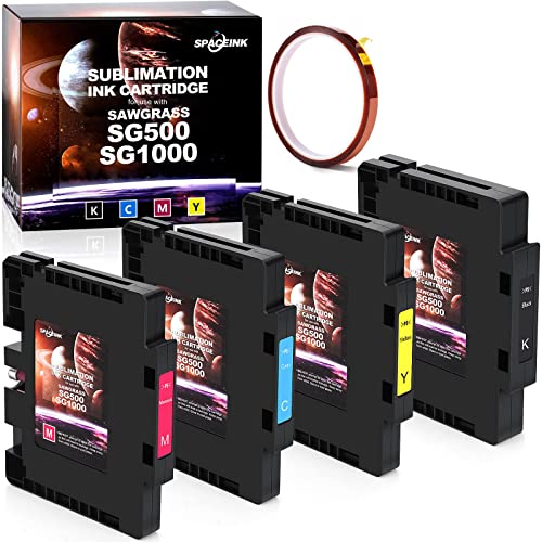 Spaceink SG500 SG1000 Sublimation Ink Cartridges for SAWGRASS Virtuoso SG500 SG1000 Printers - Upgraded Firmware 3.03 - (1*Black, 1*Cyan, 1*Magenta, 1*Yellow)