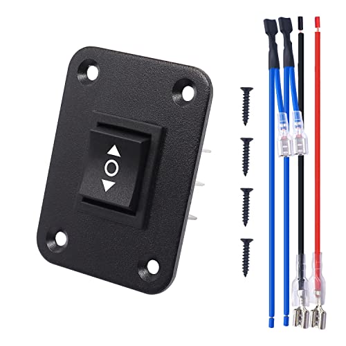 weideer 20A 12V DC Polarity Reverse Momentary Rocker Switch with Aluminum Plate DPDT 6 Pin Up Down Motor Control Switch with Pigtail Wire for RV UTV Auto Boat KCD2-223-JT-BZX