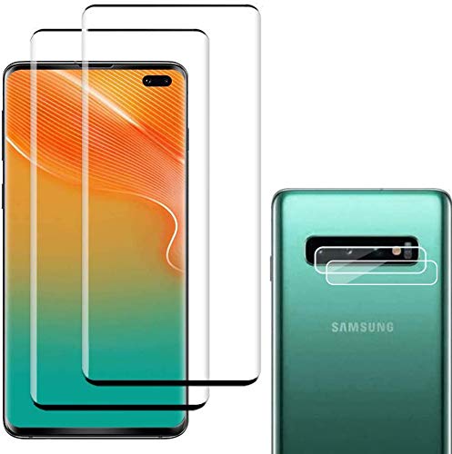 [2+2 Pack] Galaxy S10 Plus Screen Protector Include 2 Pack Tempered Glass Screen Protector +2 Pack Tempered Glass Camera Lens Protector,HD Clear,9H Hardness,Easy Install for Samsung Galaxy S10 Plus