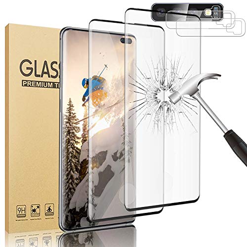 [2+2 Pack] Galaxy S10 Plus Screen Protector+Camera Lens Film,Ultra HD Tempered Glass Film [Scratch Resistant] [Ultra HD] [9H Hardness] [Fingerprint Unlock] for Samsung Galaxy S10 Plus /S10+ (6.4 Inch)