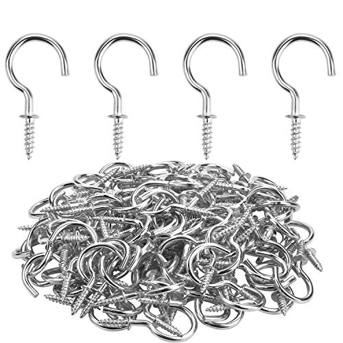 Powlankou 1inch Nickel Plated Metal Screw-in Ceiling Hooks Cup Hooks Silver, 120 Pieces