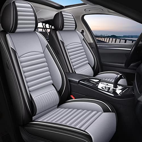 TTX LIGHTING Car Seat Covers Fit for 2018-2023 Nissan Kicks Seat Covers Full Set 5 Seats Waterproof Faux Leather Car Seat Cushion Protector Compatible Airbag (Gray&White)