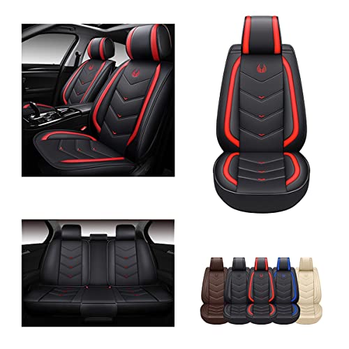 OASIS AUTO Car Seat Covers Accessories Full Set Premium Nappa Leather Cushion Protector Universal Fit for Most Cars SUV Pick-up Truck, Automotive Vehicle Auto Interior Dcor (OS-003 Red)