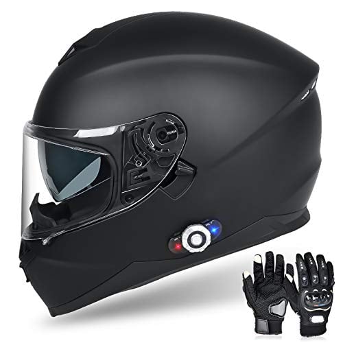 FreedConn Bluetooth Motorcycle Helmet BM12 DOT Full Face Bluetooth Helmets Motorcycle Dual Visor Helmet with Integrated Intercom System/ 2~3 Riders Pair/ 500M/ FM/ MP3/ Voice Dial (Matte Black, L)