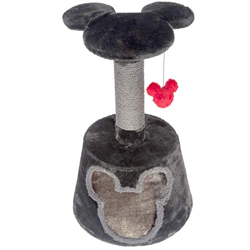Penn-Plax Disney Cat Tree with Cubby, Sisal Rope Scratching Post, Mickey Mouse Platform, and Swatting Toy  Dark Grey and Red