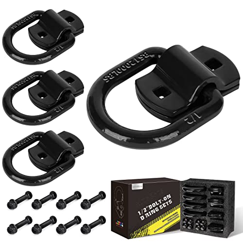 AUTOBOTS 1/2" Heavy Duty Bolt-On Forged D Ring, 12000Lbs Break Strength Tie Down Anchors Hooks, for Trailers, Trucks, and Cargo Tie Downs (Pack of 4) Black