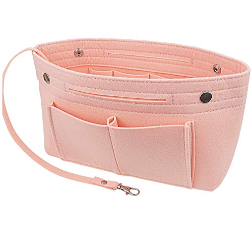 YIICOOLY Felt Tote Handbag Purse Organizer Insert Divider Shaper Bag in Bag Insert with Handles Keychain(Light Pink,Small)