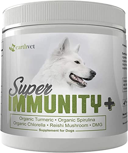 Earth Vet Super Immunity + for Dogs - Contains Organic Spirulina, Organic Chlorella, Organic Turmeric and Reishi Mushroom (60 Servings)