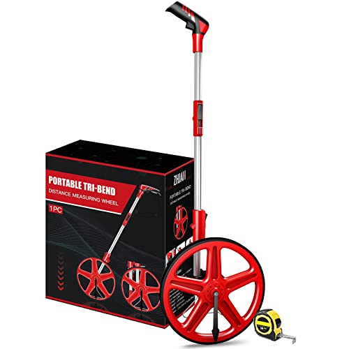 ZHJAN 12" Distance Measuring Wheel in Feet and Inches,Collapsible Rolling Measurement Wheel Measures Up To 9999.9 ft,Walking Measuring Wheel with Key 0 Function.