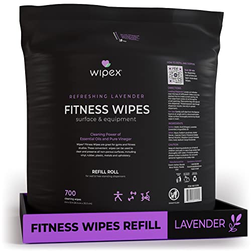 Wipex Gym Wipes Refill, 700 Count, Large 8"x12" Fitness Equipment Wipes with Cleaning Vinegar and Refreshing Lavender Essential Oil for Yoga Mat Cleaner, Fits Dispensers, 700 Count (Pack of 1)