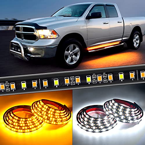 Nilight Truck LED Running Board Lights 2PCS 70 Inch LED Side Maker Light with 216 LEDs White Courtesy Light & Sequential Amber Turn Signal LED Lighting Strips for Extended & Crew Cab Trucks Pickup