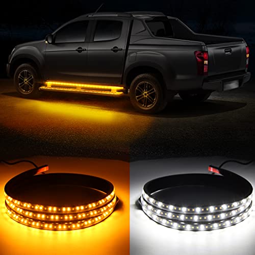 OPPBUY 2PCS 70 Inch LED Running Board Light 12V LED Side Marker Light with Sequential Amber Turn Signal Light &White Courtesy Light,216 LEDs Running Board Strip Light for Trucks Cars Pickup Vehicle