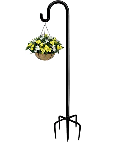 Artigarden 92 inch Outdoor Shepherd Hook with 5 Prong Base (1 Pack), Adjustable Heavy Duty Garden Hanging Stake for Bird Feeder Solar Light Plant Hanger Wedding Decor, Matte Black