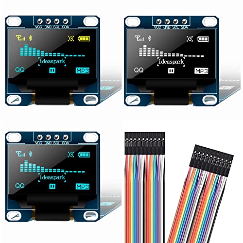 ideaspark 3Pcs 0.96 Inch OLED Display 3-Colors 128x64 SSD1306 SPI I2C IIC Serial LCD Screen Module Board with 4 Pins Soldered and 10 Dupont Cable Work Great with Arduino Raspberry Pi